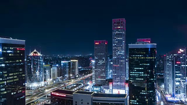 T/L WS HA ZI Beijing CBD at Night /北京，中国视频素材