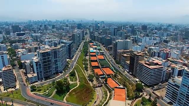 全景鸟瞰米拉弗洛雷斯镇在利马，秘鲁。视频素材