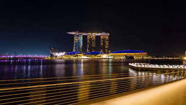 在滨海湾和新加坡天际线的夜晚视频下载