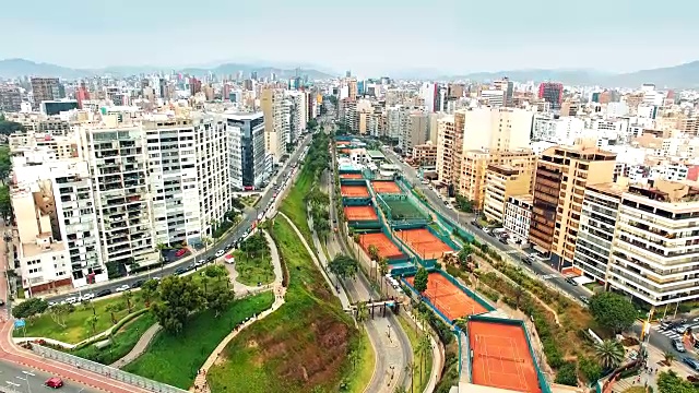 全景鸟瞰米拉弗洛雷斯镇在利马，秘鲁。视频素材