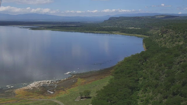 空中WS飞过博戈里亚湖海岸线视频素材