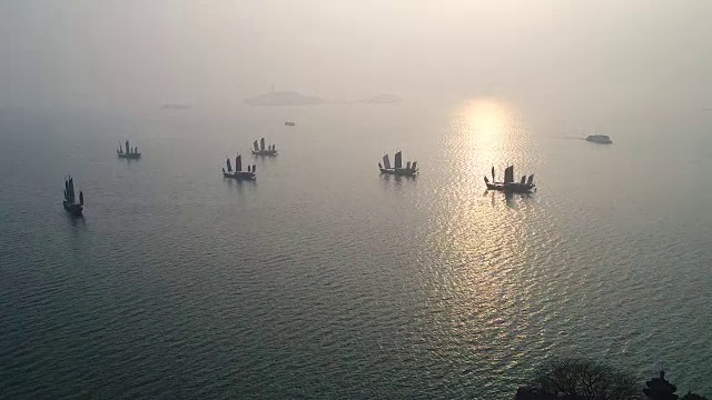 空中龟头岛位于无锡市太湖风景区视频素材