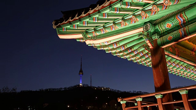 Palgakjeong观景台和N Seoul Tower(旅游景点和首尔著名地标)视频素材