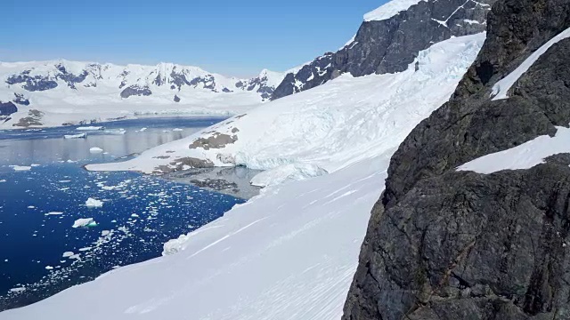 南极洲山脉和冰川周围的天线视频素材