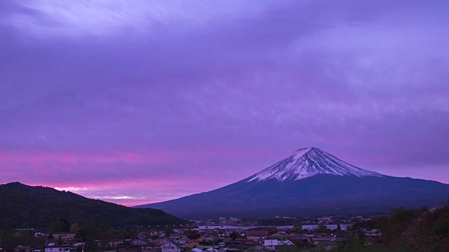 从川口湖到富士山的时间流逝视频素材