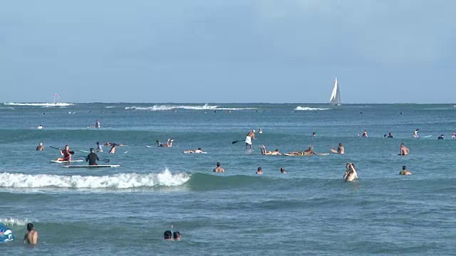 人们在夏威夷的火奴鲁鲁游泳视频素材