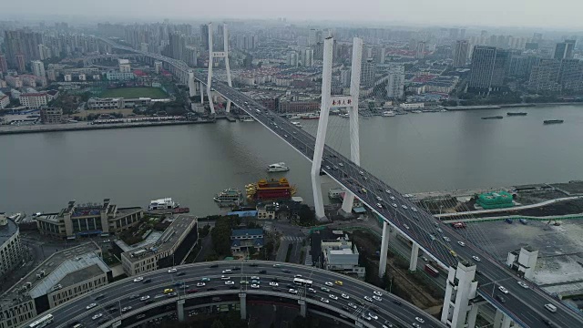 上海南浦大桥鸟瞰图视频素材