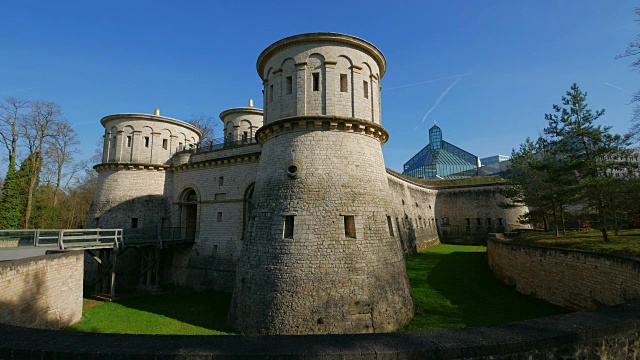 Fort Thuengen与现代艺术博物馆，让大公，MUDAM, Kirchberg，卢森堡市，卢森堡大公国视频素材