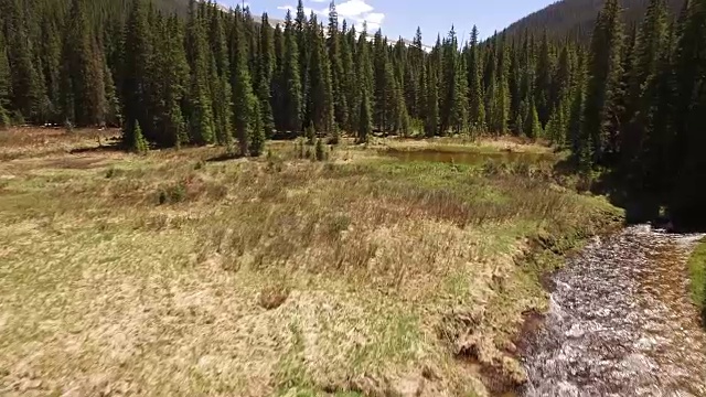 科罗拉多落基山脉，科罗拉多河，格兰比湖的山大坝，美丽的水反射，春天，原始的水，树叶，野生白杨树4K自然/野生动物/天气视频素材