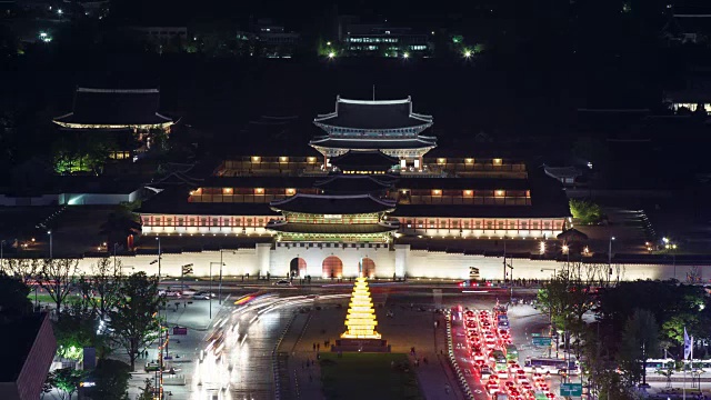 在光华门广场(著名的旅游景点)观看京福宫的夜景视频素材