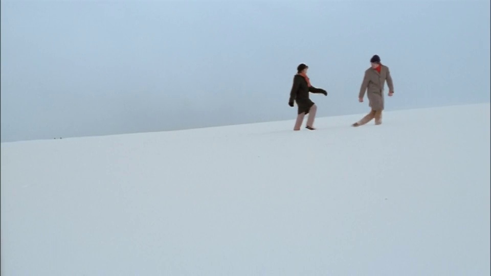 一对夫妇爬上了一座雪山。视频下载