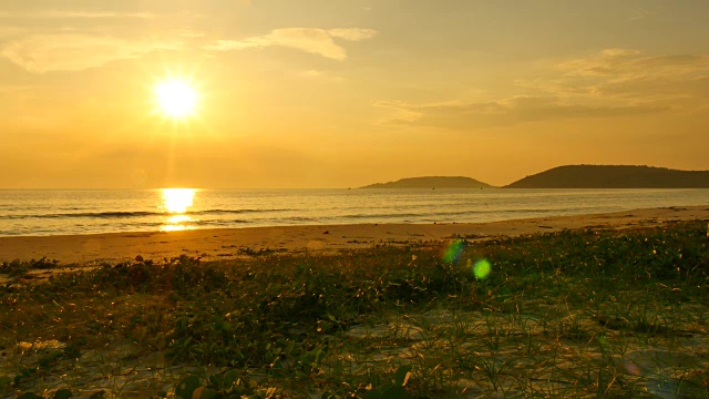 夏日海滩在日落剪影视频素材