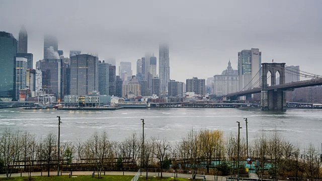 曼哈顿下城和布鲁克林大桥，时光流逝视频素材