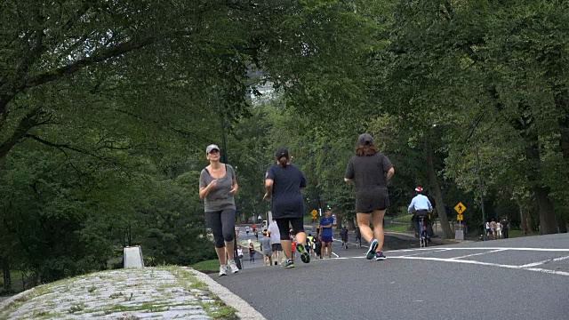 人们在纽约曼哈顿中央公园慢跑视频素材