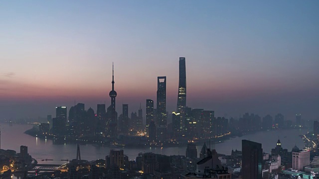 T/L WS HA TD Shanghai Skyline at Dawn, Night to Day Transition /北京，中国视频素材