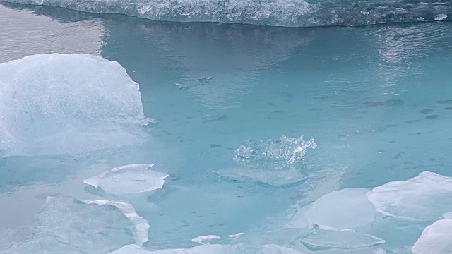 摇摄:冰山漂浮在冰岛Vatnajokull冰川的Jokulsarlon泻湖视频素材