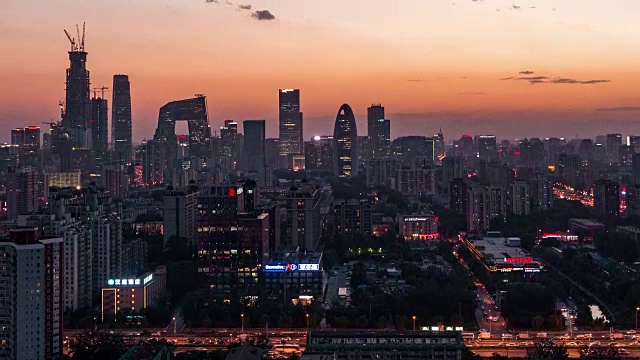 T/L WS哈图北京市区，黄昏到夜晚的过渡/北京，中国视频素材