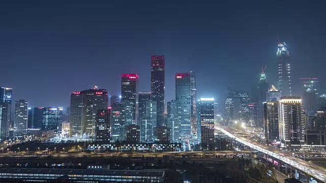 T/L WS HA ZO Beijing Central Business District at Night /北京，中国视频素材