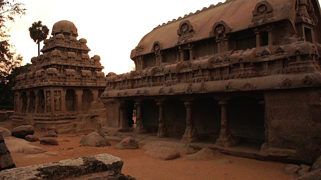 Pancha Rathas, Mahabalipuram，泰米尔纳德邦，印度视频素材