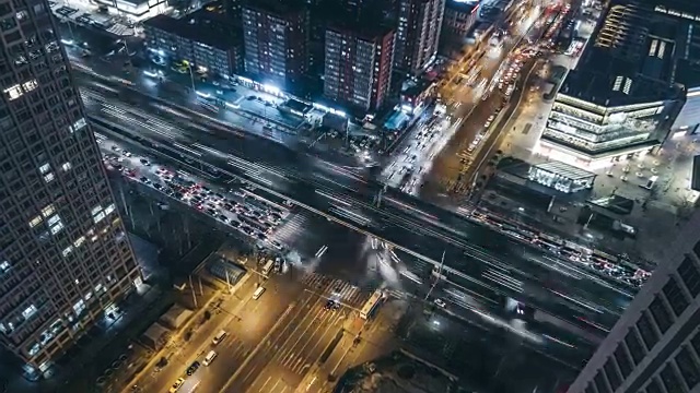 T/L MS哈子北京夜间城市交通鸟瞰图/中国北京视频素材