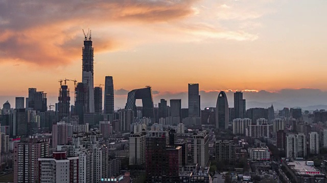 T/L WS HA TD Beijing Urban Skyline and CBD at Sunset /北京，中国视频素材