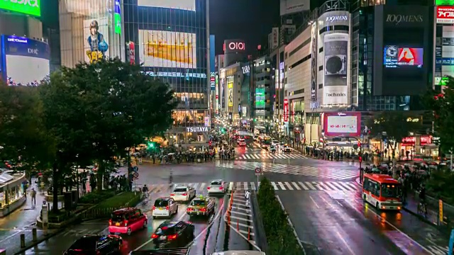 涉谷区的夜晚时间流逝，人群拥挤视频下载