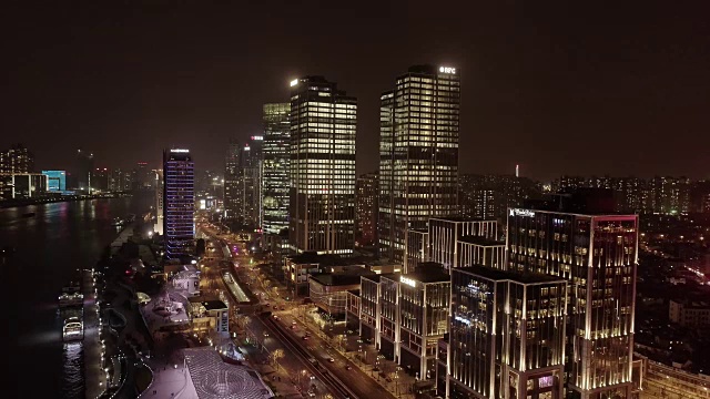 上海外滩夜景鸟瞰视频素材