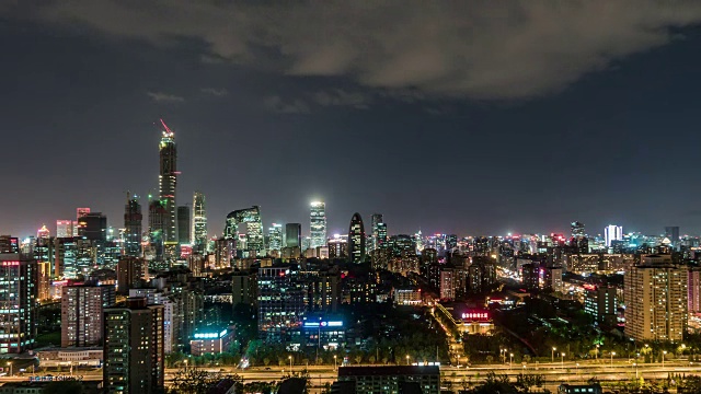 T/L WS HA北京城市天际线和中央商务区，夜晚/北京，中国(白天与夜晚匹配)视频素材