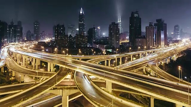 T/L WS HA TU City Traffic and Intersection at Night /上海，中国视频素材