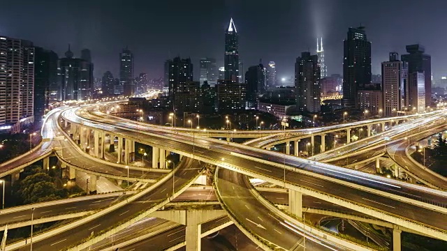 T/L WS HA PAN City Traffic and Intersection at Night /上海，中国视频素材