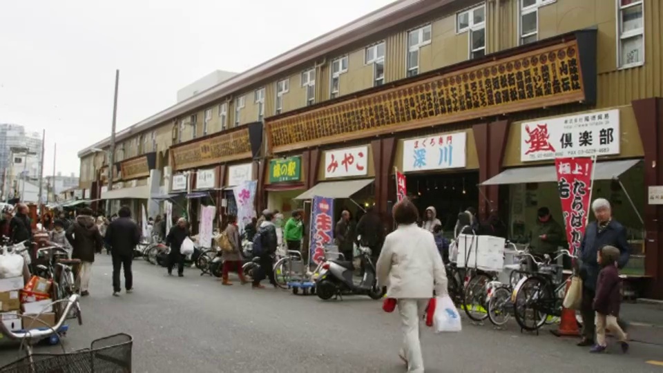 东京筑地的露天市场和商店视频素材