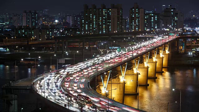 清damdaegyo大桥和汉江的夜景视频素材