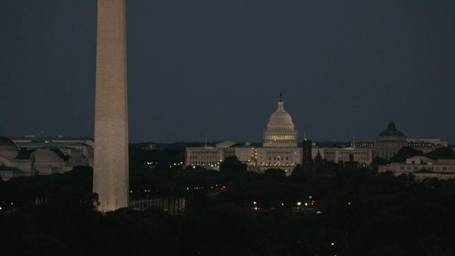 华盛顿特区美国国会大厦的空中航拍，傍晚的夕阳视频素材