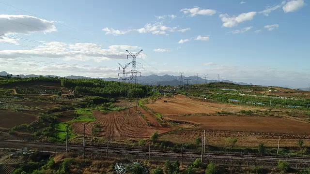 特高压输电塔鸟瞰图视频素材