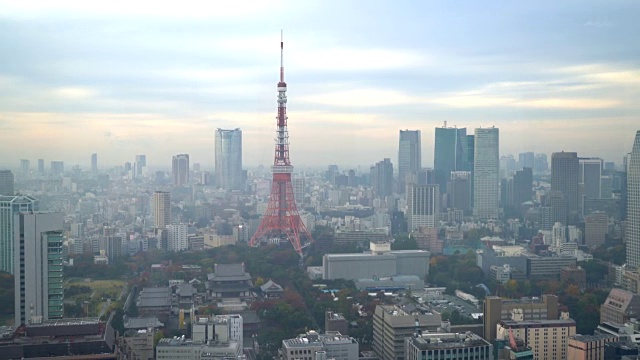 东京塔与东京城市天际线视频素材