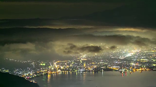 4K延时:Suwa lake from Takabochi nagano Japan at night, Apple ProRes 422 (HQ) 3840x2160格式视频素材