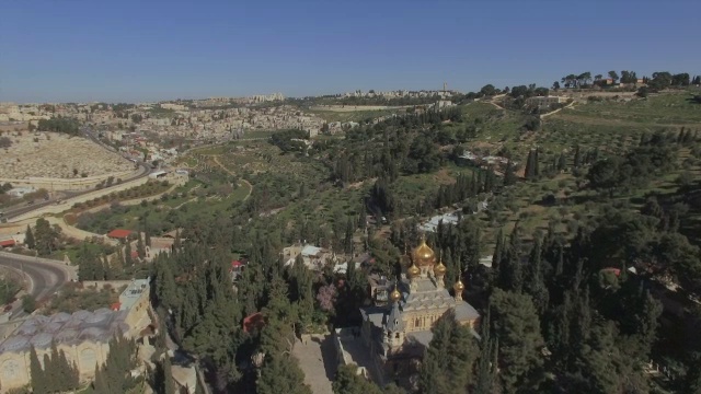 客西马尼的鸟瞰图，抹大拉的圣玛丽修道院/橄榄山视频素材