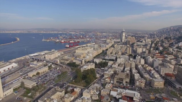 海法市，海法港，海法市中心鸟瞰图视频素材