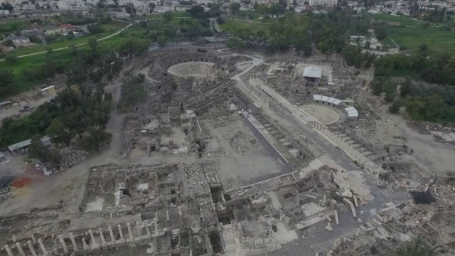 罗马城市贝特舍安的Cardo鸟瞰图视频素材