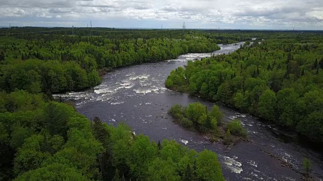 空中自然景观在多云的日子飞过河流视频下载