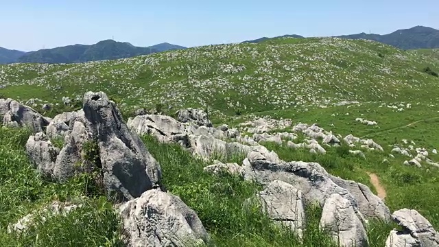 陆地岩石对天空的全景视频素材