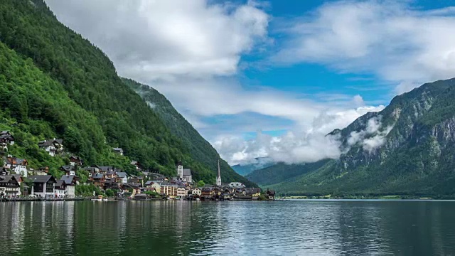 4K时间流逝:哈尔斯塔特山村风景著名景观视频素材