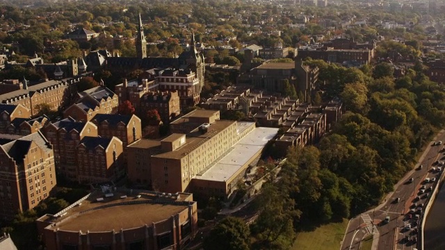 空中飞过乔治敦大学，华盛顿特区视频素材