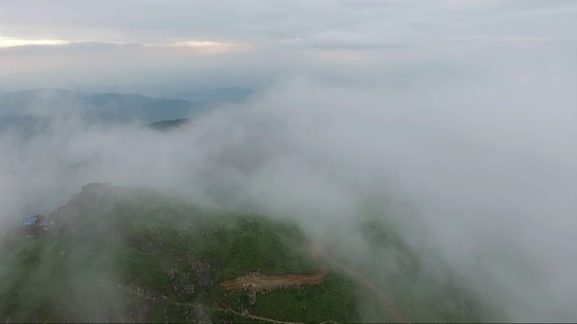 鸟瞰图山上森林覆盖着云视频素材