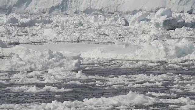 将雪倾斜到冰冻的海水上方至冰架视频素材