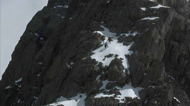 风把雪吹过岩石嶙峋的山坡。视频素材