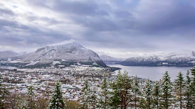 时间流逝:冬季景观雪山。挪威罗浮敦群岛视频素材