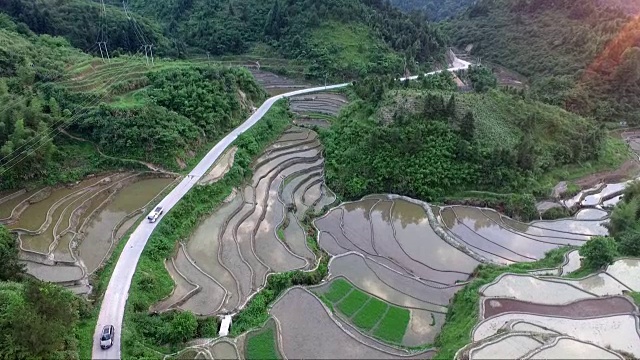 稻田在山上鸟瞰视频下载