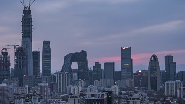 T/L MS HA TD Downtown Beijing Sunset /北京，中国视频下载