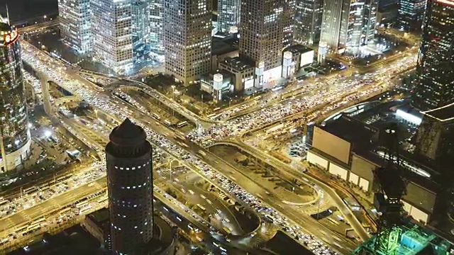 T/L MS HA PAN Beijing Central Business District and Rush Hour Traffic /北京，中国视频下载